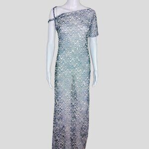 Black & Gray Mesh Twist Side Shoulder Maxi Sheer Dress